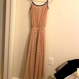 Long pink and black polka dot dress